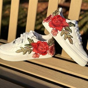 Nike Air Force 1 Custom Red Rose Flower Floral Shoes Sneakers Women's Size 6